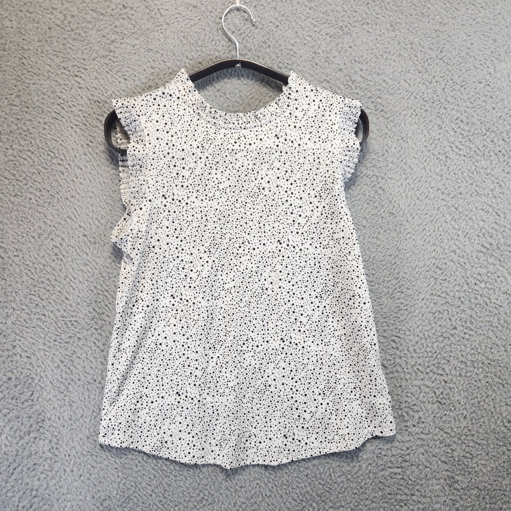 Adrianna Papell Ruffle Neck Top Womens XS‎ Black White Polka Dot Feminine NWT